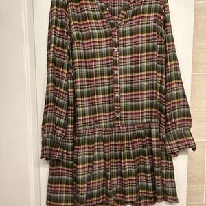 LOFT Multicolor Plaid Long Sleeve Dress